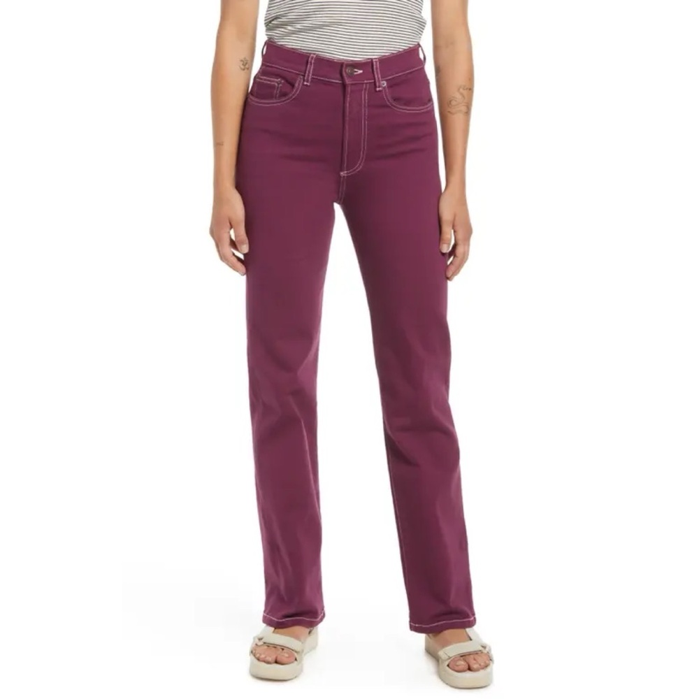 🛍️JEANERICA Eiffel High Waist Slim Straight Jeans Organic Cotton Stretch Burgund